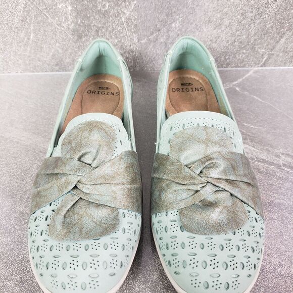 Earth Origins Shoes Size 7. 5 Green Perforated Nubuck Scarf Slip On Flats Finley - Picture 3 of 12